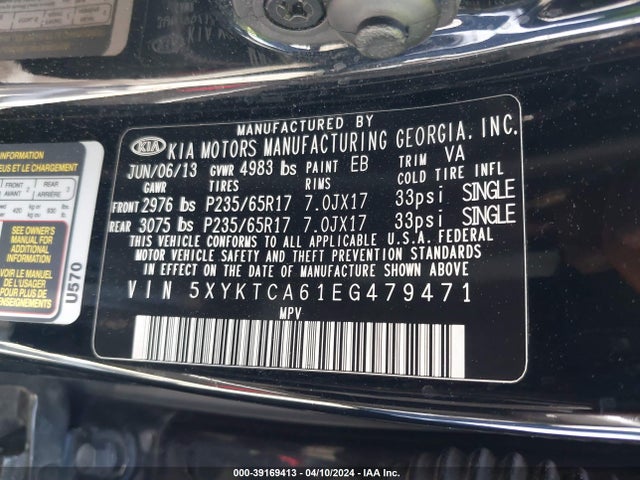 KIA SORENTO LX 2014 5XYKTCA61EG479471 Image 9