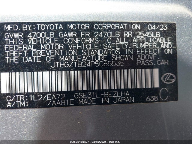 JTHGZ1B24P5065535 Lexus Is Is 350 F Sport