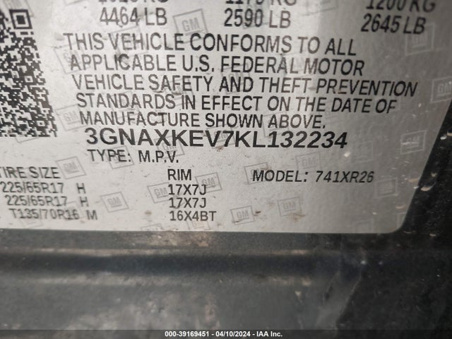 Chevrolet EQUINOX LT 2019 3GNAXKEV7KL132234 Image 9