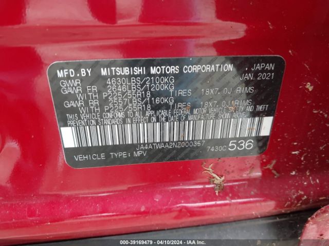JA4ATWAA2NZ000357 Mitsubishi Eclipse Cross Se S-awc/se Special Edition S-awc/sel S-awc/sel Special Edition S-awc
