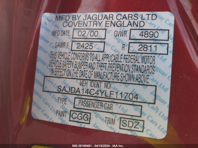 2000 JAGUAR XJ8 SAJDA14C4YLF11704 Photo 8