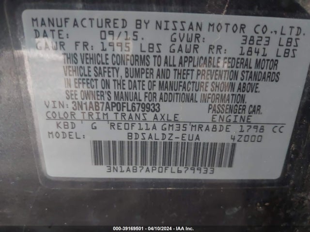 Nissan SENTRA SV 2015 3N1AB7AP0FL679933 Image 9