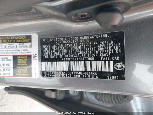 Toyota CAMRY LE 2017 4T1BF1FKXHU377960 Image 9