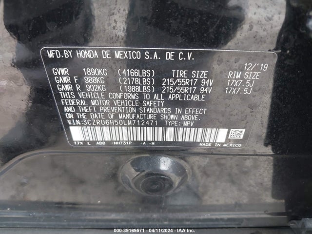 Honda Hr-v Awd Ex 2020 3CZRU6H50LM712471 Image 9