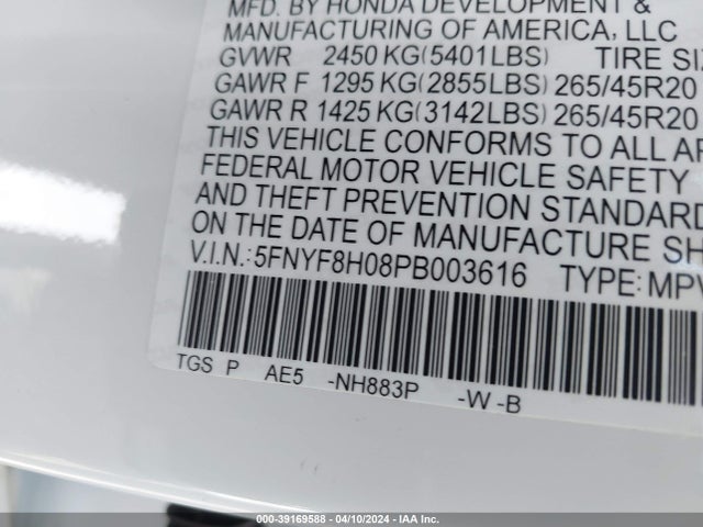 Honda Passport Awd Elite 2023 5FNYF8H08PB003616 Image 9