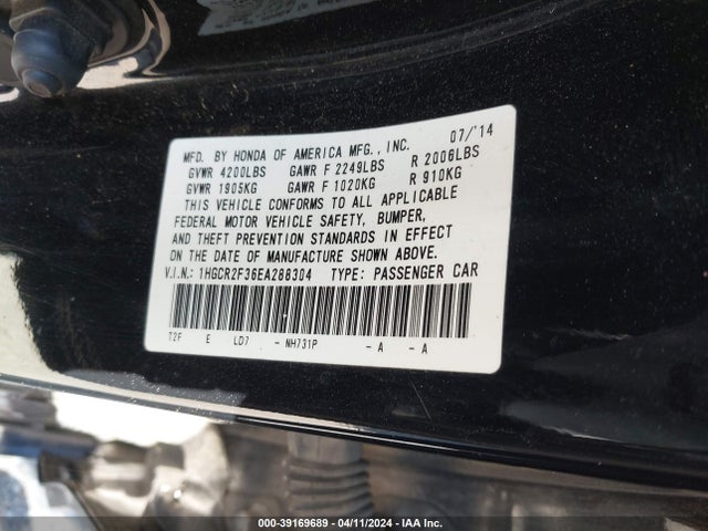 Honda ACCORD LX 2014 1HGCR2F36EA288304 Image 9
