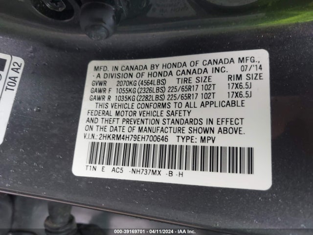 Honda Cr-v Ex-l 2014 2HKRM4H79EH700646 Image 9