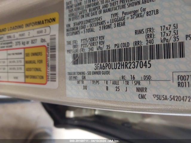 Ford Fusion Hybrid Se 2017 3FA6P0LU2HR237045 Image 9