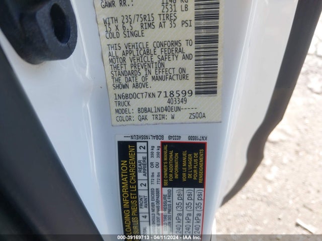Nissan FRONTIER S 2019 1N6BD0CT7KN718599 Image 9