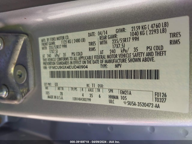 Ford ESCAPE SE 2014 1FMCU9GX4EUD40904 Image 9