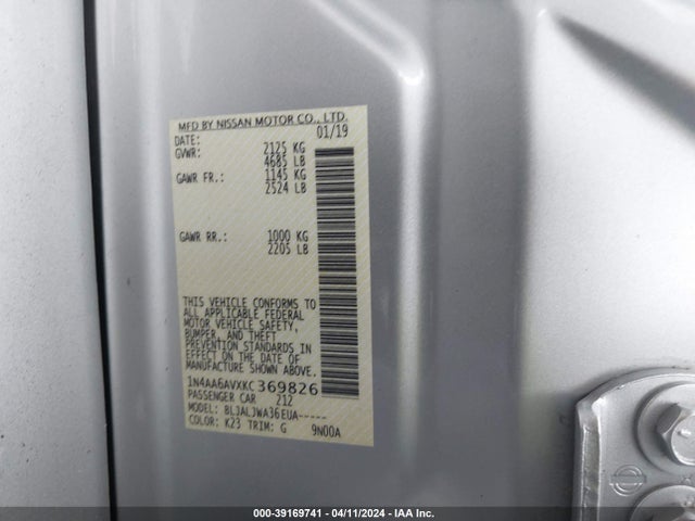Nissan Maxima 3.5 Sv 2019 1N4AA6AVXKC369826 Image 9