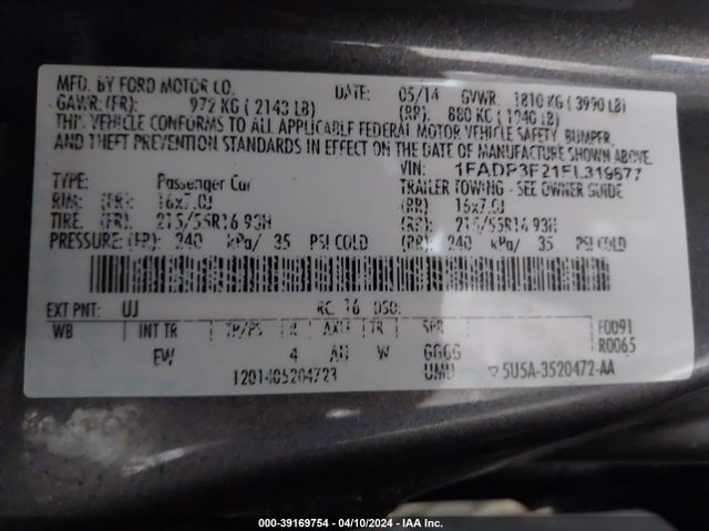 Ford FOCUS SE 2014 1FADP3F21EL319877 Image 9