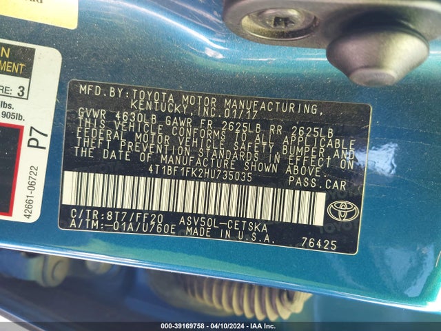 Toyota CAMRY SE 2017 4T1BF1FK2HU735035 Image 9