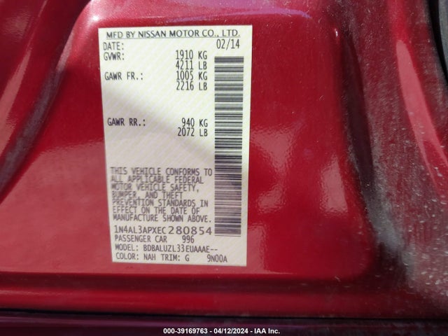Nissan Altima 2.5 Sv 2014 1N4AL3APXEC280854 Image 9