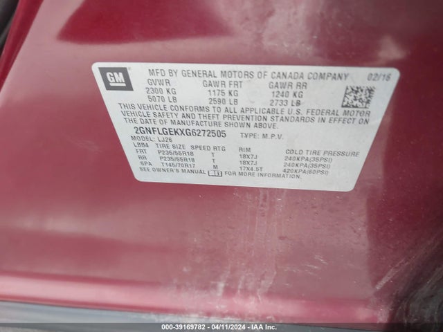 Chevrolet Equinox Ltz 2016 2GNFLGEKXG6272505 Image 9