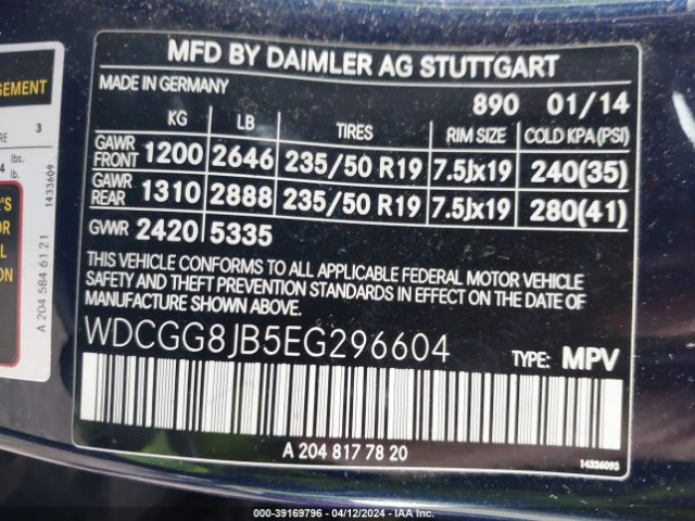 WDCGG8JB5EG296604 Mercedes-Benz Glk 350 4matic