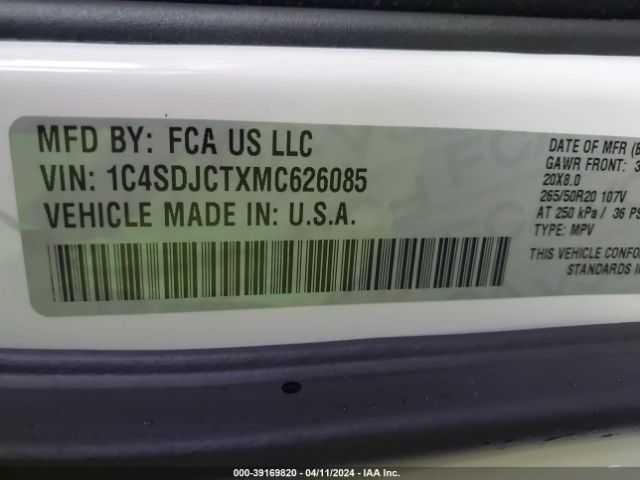 1C4SDJCTXMC626085 Dodge Durango R/t Awd