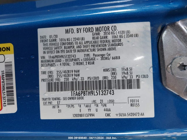 Ford Mustang Ecoboost Fastback 2020 1FA6P8TH9L5132743 Image 9