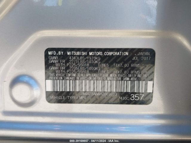 JA4AP3AW4HZ069733 Mitsubishi Outlander Sport 2.4 Se