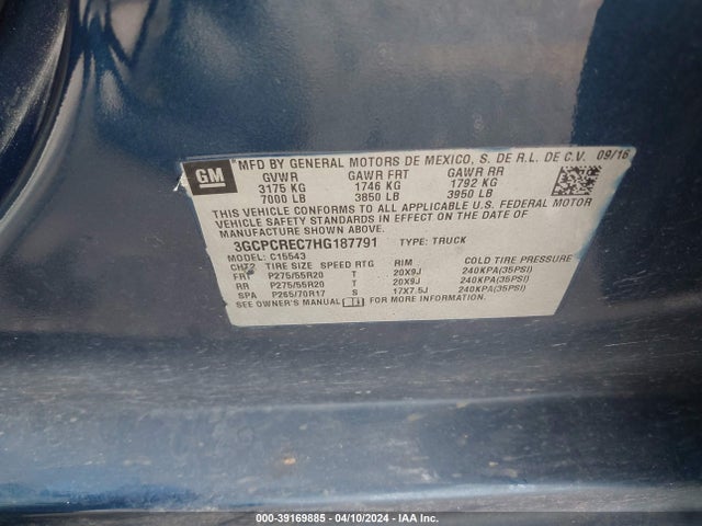 Chevrolet Silverado 1500 1lt 2017 3GCPCREC7HG187791 Image 9