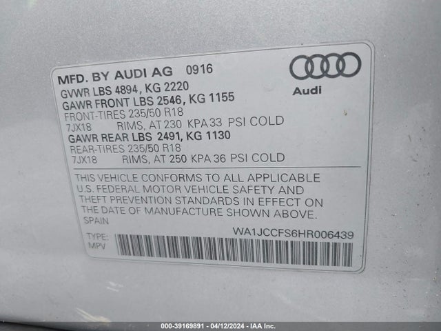 WA1JCCFS6HR006439 Audi Q3 2.0t Premium