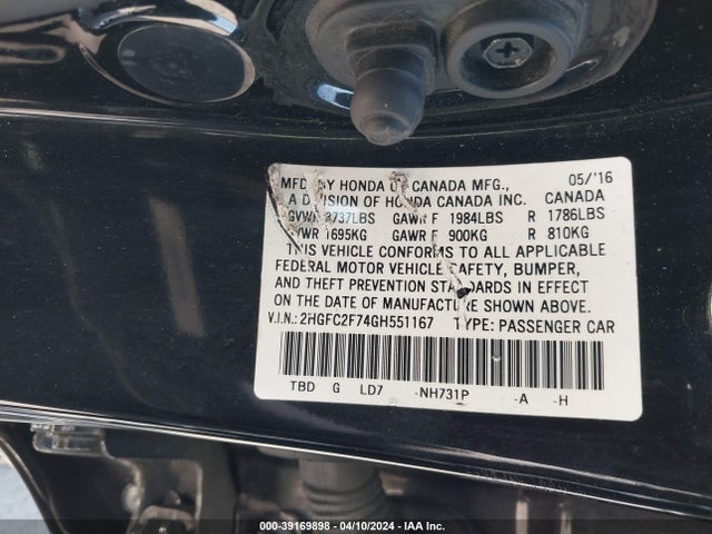 Honda CIVIC EX 2016 2HGFC2F74GH551167 Image 9