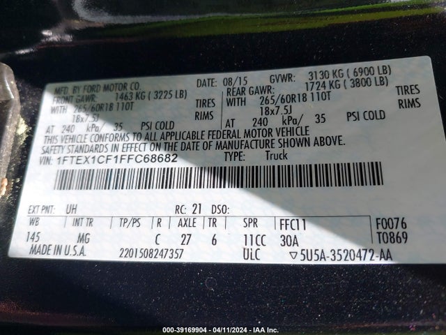 Ford F-150 Xlt 2015 1FTEX1CF1FFC68682 Image 9