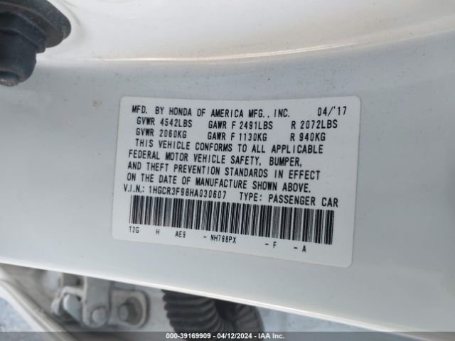 1HGCR3F98HA030607 Honda Accord Touring V6