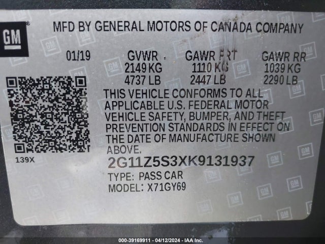Chevrolet IMPALA LT 2019 2G11Z5S3XK9131937 Image 9