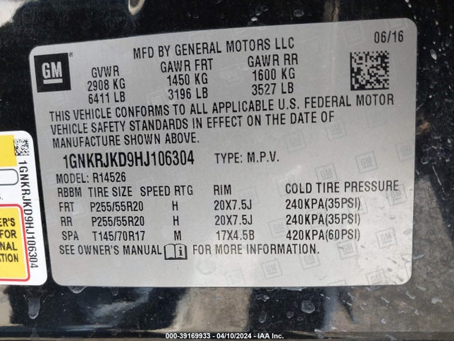 Chevrolet Traverse Premier 2017 1GNKRJKD9HJ106304 Image 9