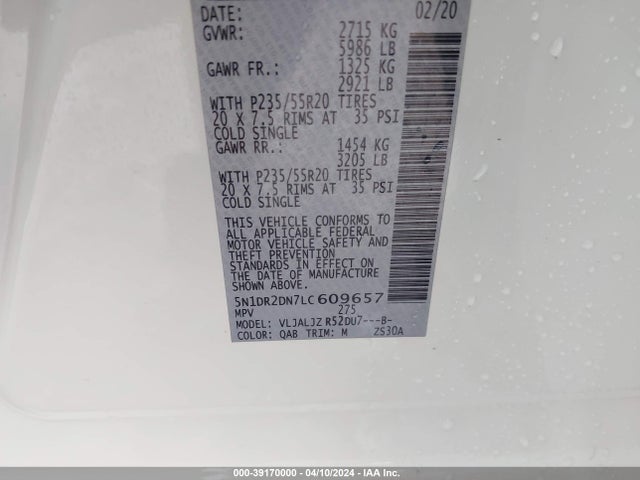Nissan Pathfinder Platinum 2wd 2020 5N1DR2DN7LC609657 Image 9