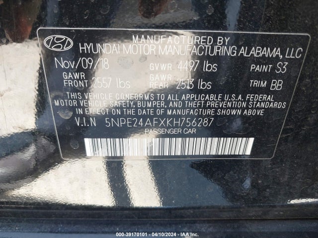 Hyundai SONATA SE 2019 5NPE24AFXKH756287 Image 9