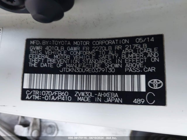 Toyota Prius Three 2014 JTDKN3DU9E0379130 Image 9
