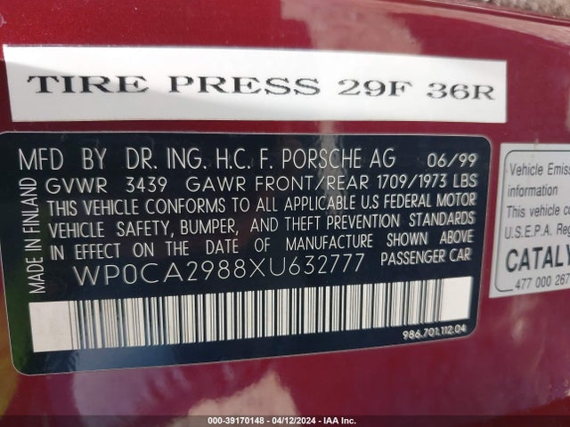 1999 PORSCHE BOXSTER WP0CA2988XU632777 Photo 8