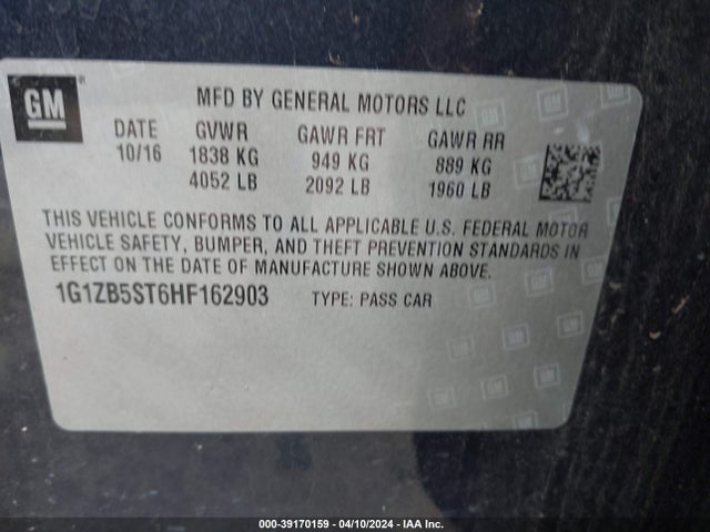Chevrolet MALIBU LS 2017 1G1ZB5ST6HF162903 Image 9