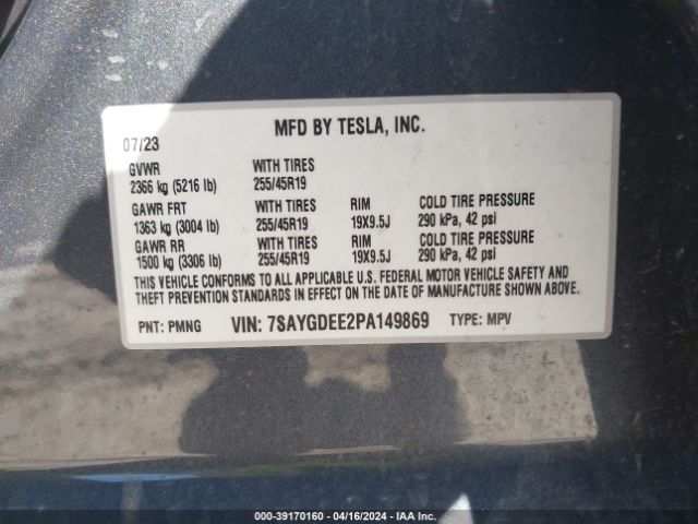 7SAYGDEE2PA149869 Tesla Model Y Awd/long Range Dual Motor All-wheel Drive