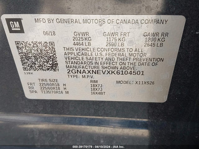 Chevrolet Equinox Premier 2019 2GNAXNEVXK6104501 Image 9