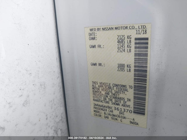 Nissan Maxima 3.5 S 2019 1N4AA6AV8KC361370 Image 9