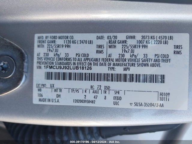 Ford Escape Titanium 2020 1FMCU9J92LUB18126 Image 9