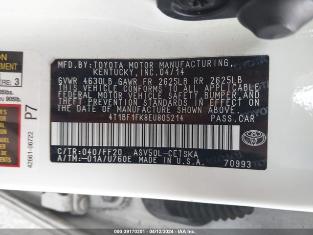 Toyota CAMRY SE 2014 4T1BF1FK8EU805214 Image 9