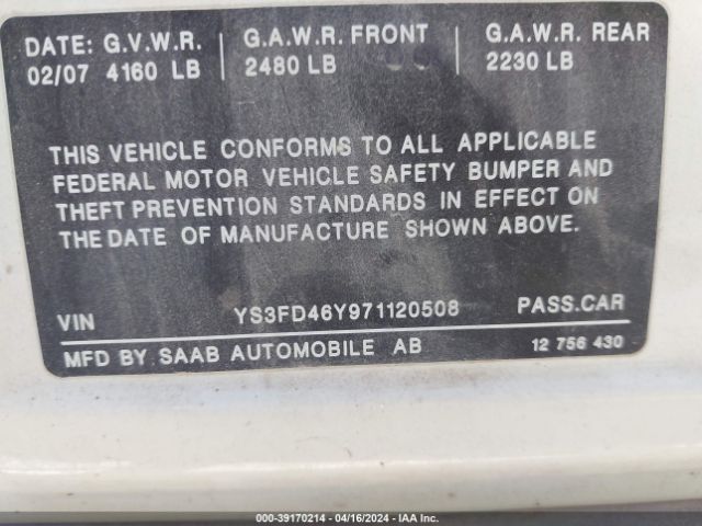 2007 SAAB 9-3 YS3FD46Y971120508 Photo 8