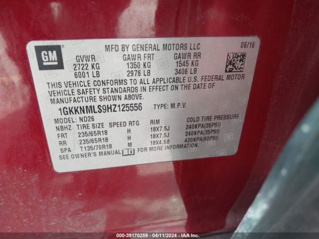 1GKKNMLS9HZ125556 GMC Acadia Slt-1