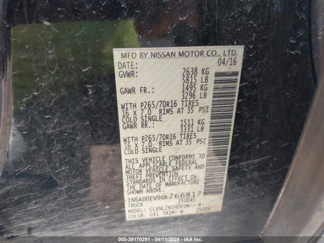 Nissan Frontier Sv 2016 1N6AD0EV9GN766817 Image 9