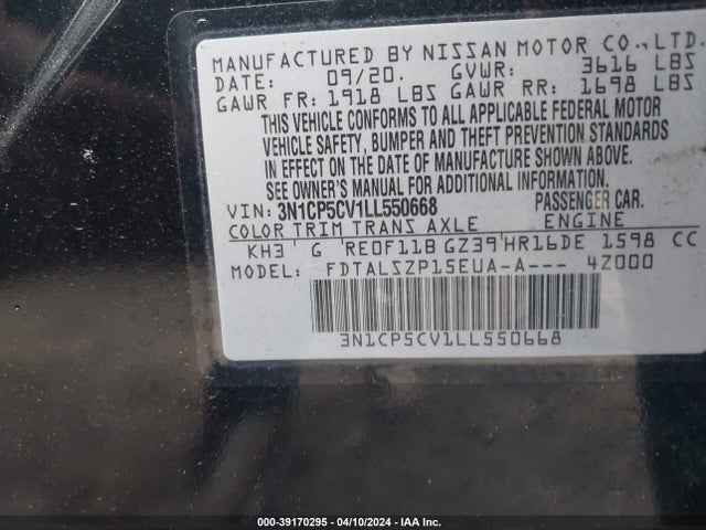 Nissan Kicks Sv Xtronic Cvt 2020 3N1CP5CV1LL550668 Image 9