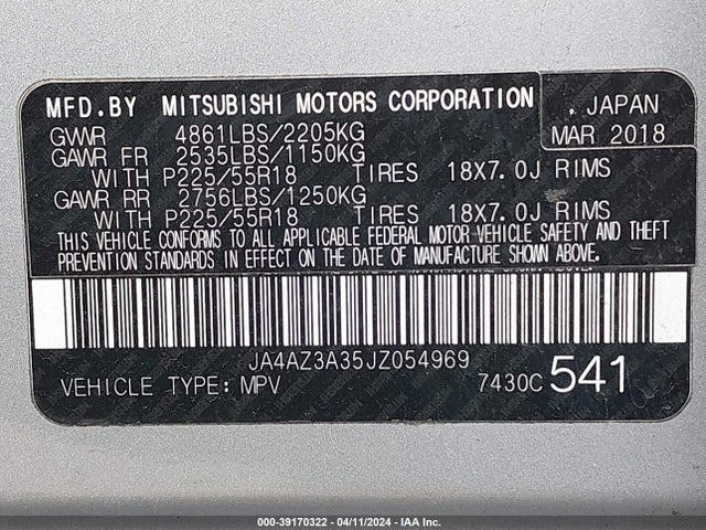 JA4AZ3A35JZ054969 Mitsubishi Outlander Se