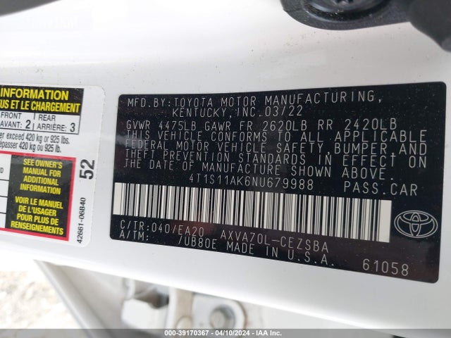Toyota CAMRY SE 2022 4T1S11AK6NU679988 Image 9