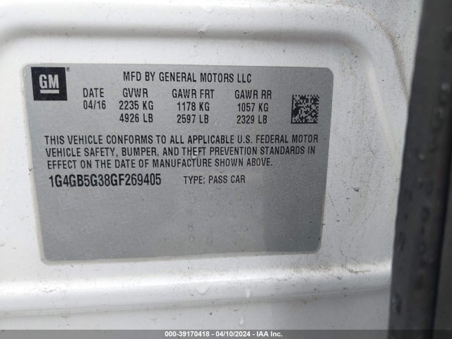Buick Lacrosse Leather 2016 1G4GB5G38GF269405 Image 9