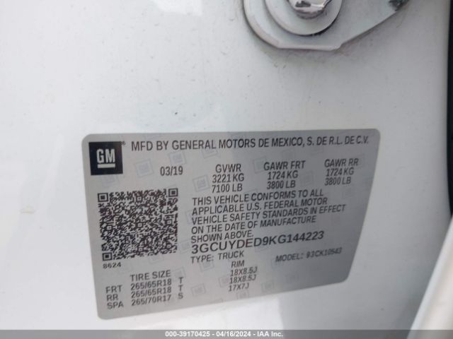 3GCUYDED9KG144223 Chevrolet Silverado 1500 Lt