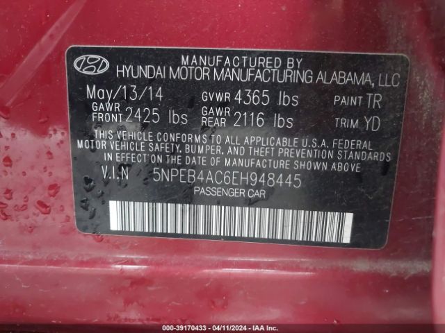 5NPEB4AC6EH948445 Hyundai SONATA GLS