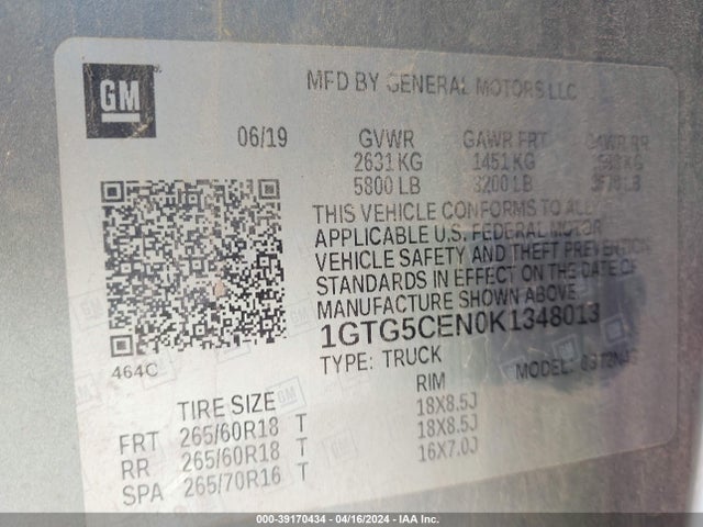 1GTG5CEN0K1348013 GMC CANYON SLE